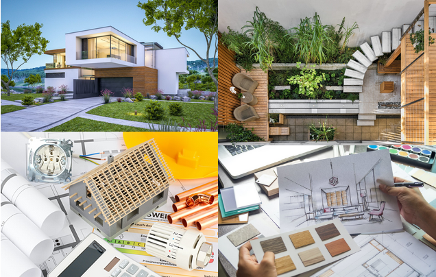 Architektur, Hausbau, Gartenhäuser & Gartenmöbel visuell dargestellt