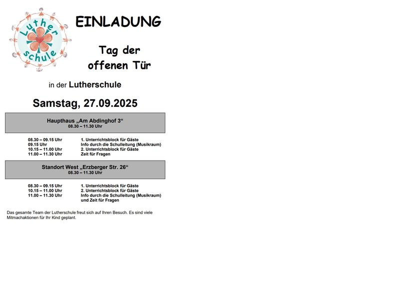 Einladung Tag der offenen Tür