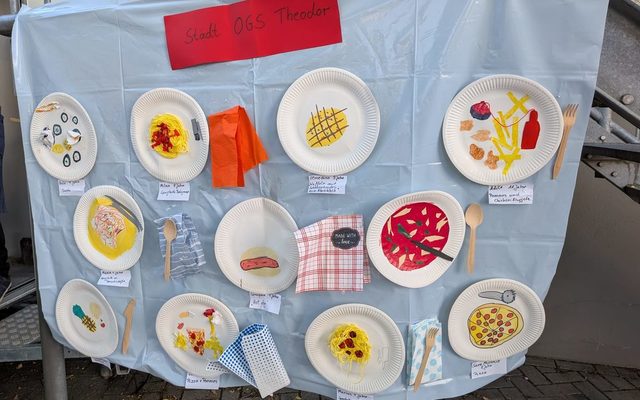 das fertige Plakat mit verschiedenen Lieblingsessen auf den Tellern.