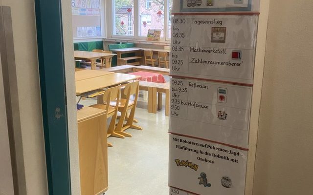 Tagesplan der 3c - Mathewerkstatt und Ozobots.