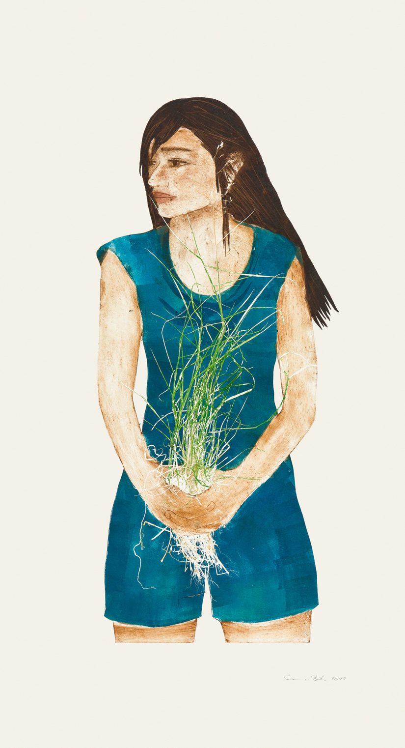 Gras, 2019, Montoypie / Materialdruck mit Pflanzen, 70 x 122 cm