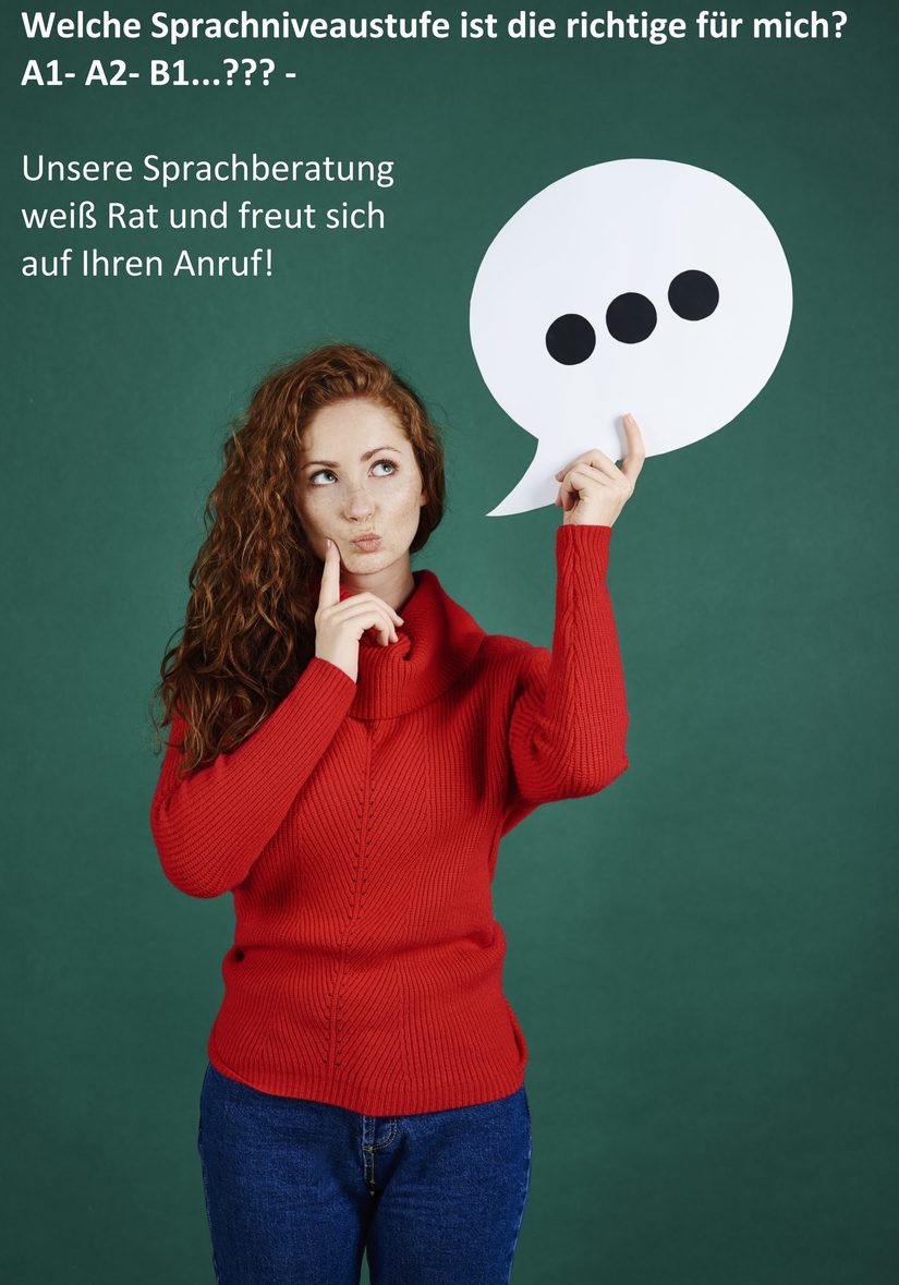 Confused girl holding speech bubble and looking at copy space