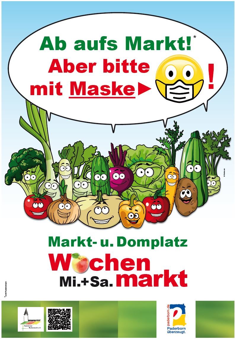 Plakat mit Bitte eine Maske auf dem Markt zu tragen