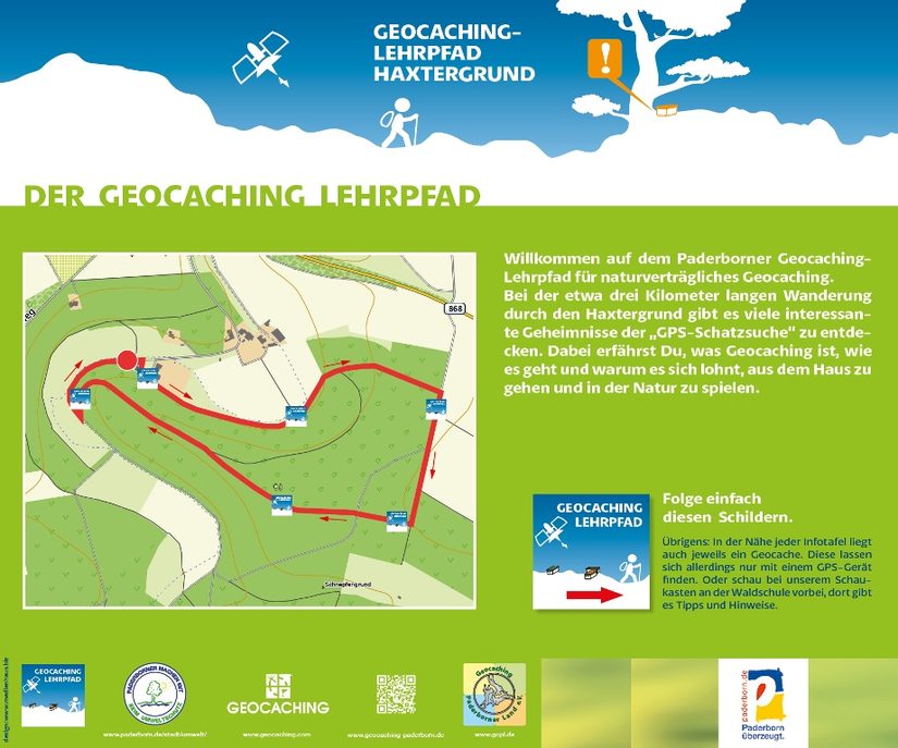 Die erste Informationstafel des Geocaching-Lehrpfads