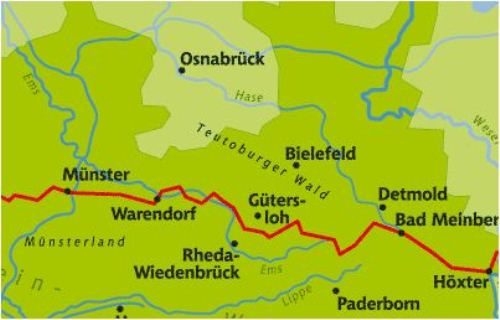 Verlauf des R 1 in Westfalen (Quelle: Lokale Aktionsgruppe Fläming-Havel e.V., Wiesenburg/Mark)