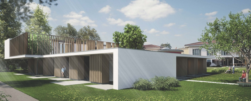 Das Bild zeigt, wie das VKA Hospiz- und Palliativzentrum Pauline zukünftig aussehen soll. Modern und mit viel grün drumherum