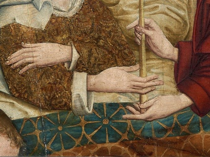 Teil eines alten Bildes auf dem Hände zu sehen sind