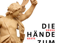 Es ist eine Ausstellungsgrafik der neuen Sammlungspräsentation im Diözesanmuseum Paderborn. Darauf zu sehen der Titel der Ausstellung sowie der Erzengel Gabriel als sandfarbene Skulptur