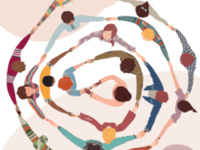 Eine Zeichnung von Menschen, die sich alle an den Händen halten im Kreis