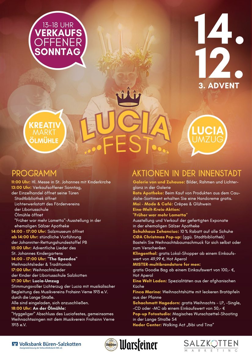 Am 14. Dezember 2025 findet das Luciafest in Salzkotten statt
