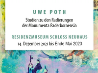 Plakat für die Ausstellung mit einem buten Aquarell von Schloss Neuhaus und den Daten der Ausstellung in einer Textbox.