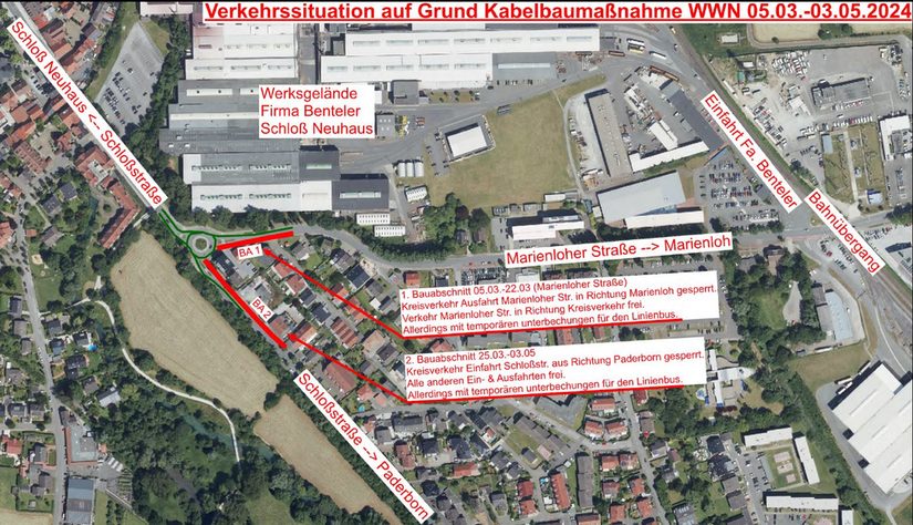 Lageplan Baustelle Marienloher Straße/ Schloßstraße